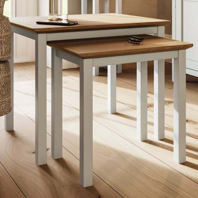 FWStyle Taberno Linen Nest of Table Set of 2 - White - Wilko - image 1