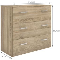 Florence Space 3 Drawer Oak Chest of Drawers - Brown - Furniture To Go - Wilko - thumbnail 7