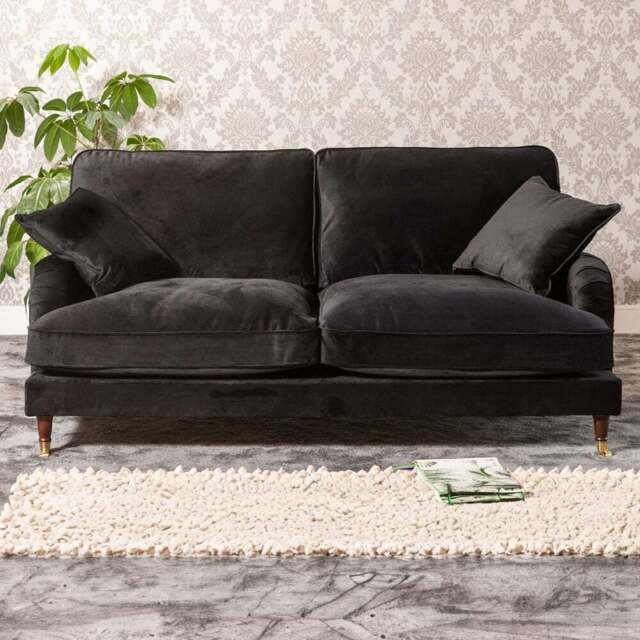 Mackenzie 3 Seater Black Plush Velvet Sofa - Artemis Home - Wilko - image 1