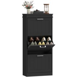 Portland 3 Flip Drawer Black Slim Shoe Storage Cabinet - Size: 117.5 x 24 x 54cm - Wilko - thumbnail 3