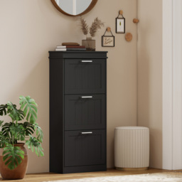 Portland 3 Flip Drawer Black Slim Shoe Storage Cabinet - Size: 117.5 x 24 x 54cm - Wilko - thumbnail 6