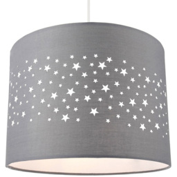 Happy Homewares Soft Grey Cotton Stars Decorated Pendant Shade - Size: 18 x 25 x 25cm - Wilko - thumbnail 3