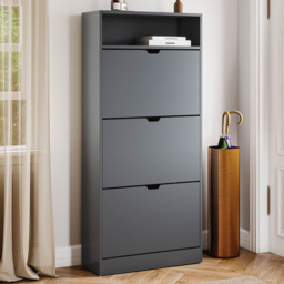 VIDA DESIGNS 3 Drawer Single Shelf Grey Shoe Cabinet - Size: 132 x 60 x 24cm - Wilko