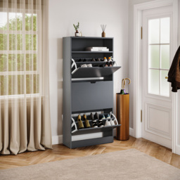 Vida Designs 3 Drawer Single Shelf Grey Shoe Cabinet - Size: 132 x 60 x 24cm - Wilko - thumbnail 5
