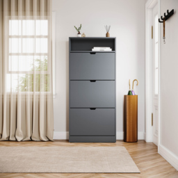 Vida Designs 3 Drawer Single Shelf Grey Shoe Cabinet - Size: 132 x 60 x 24cm - Wilko - thumbnail 4