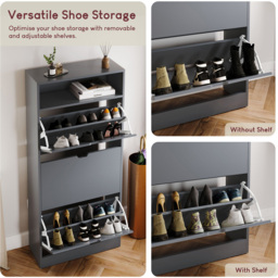 Vida Designs 3 Drawer Single Shelf Grey Shoe Cabinet - Size: 132 x 60 x 24cm - Wilko - thumbnail 7