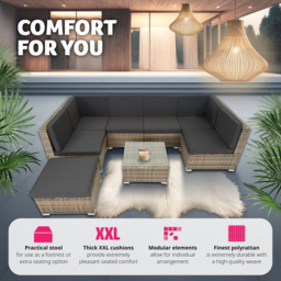 tectake Venice 7 Seater Nature Outdoor Sofa Set - Brown - Wilko - thumbnail 5