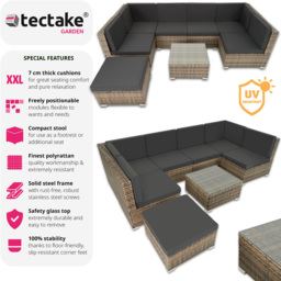 tectake Venice 7 Seater Nature Outdoor Sofa Set - Brown - Wilko - thumbnail 7
