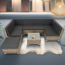 tectake Venice 7 Seater Nature Outdoor Sofa Set - Brown - Wilko - thumbnail 1