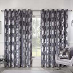 Divante Charcoal Plume Metallic Feather Curtains 229 x 168cm - Size: W 228 x D 168cm - Wilko - thumbnail 3