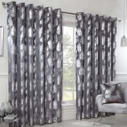 Divante Charcoal Plume Metallic Feather Curtains 229 x 168cm - Size: W 228 x D 168cm - Wilko