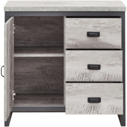 GFW Boston Single Door 3 Drawer Grey Sideboard - Size: 35 x 77 x 76cm - Wilko - thumbnail 4
