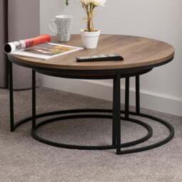 Seconique Quebec Oak Effect Round Nest of Tables Set of 2 - Size: 77 x 77 x 40cm - Brown - Wilko