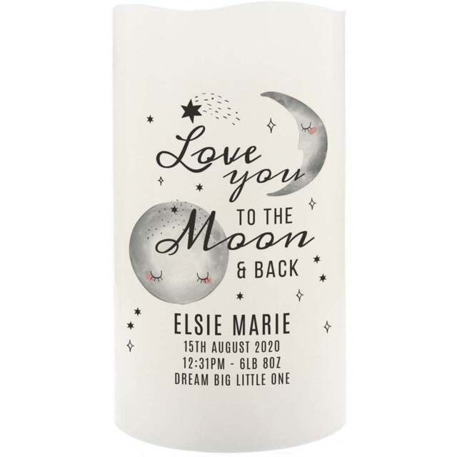 Personalised Memento Baby To The Moon and Back LED Candle - Size: 0.8 x 1.3 x 0.8cm - White - Wilko - image 1