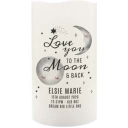 Personalised Memento Baby To The Moon and Back LED Candle - Size: 0.8 x 1.3 x 0.8cm - White - Wilko