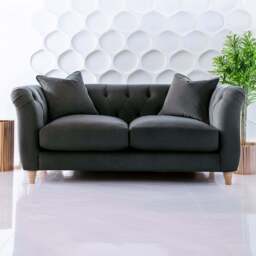 Elsie Chesterfield 2 Seater Midnight Blue Plush Velvet Sofa - Wilko - thumbnail 1