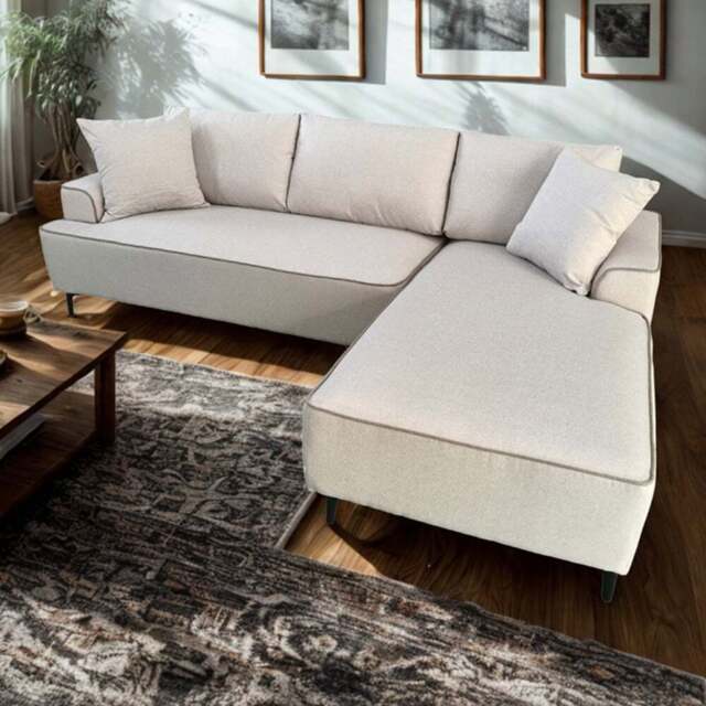 DS Living The Milano Edge Beige Textured Fabric Left Hand Corner Sofa - Size: 3 Seater - Wilko