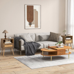 Costway Single Drawer Single Shelf Natural Rattan Bedside Table Set of 2 - Cream - Wilko - thumbnail 4