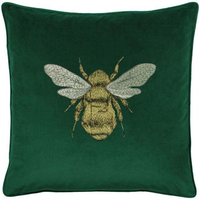 Paoletti Hortus Emerald Bee Embroidered Cushion - Size: 50 x 50 cm - Green - Wilko - image 1