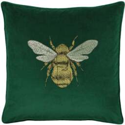 Paoletti Hortus Emerald Bee Embroidered Cushion - Size: 50 x 50 cm - Green - Wilko