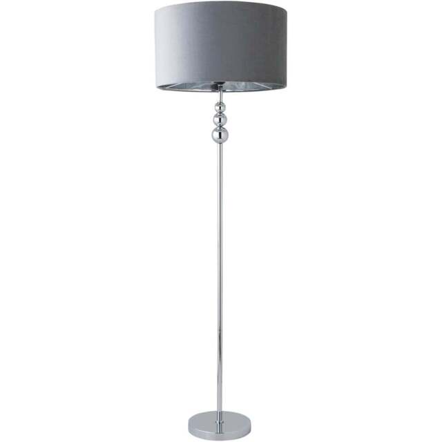 ValueLight Marissa Grey Velvet Chrome Inner Shade Chrome Stacked Ball LED Floor Lamp - Size: 145 x 45 x 45cm - Silver - ValueLights - Wilko - image 1