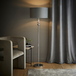 ValueLight Marissa Grey Velvet Chrome Inner Shade Chrome Stacked Ball LED Floor Lamp - Size: 145 x 45 x 45cm - Silver - ValueLights - Wilko - thumbnail 3