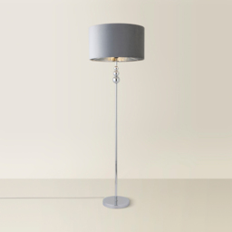 ValueLight Marissa Grey Velvet Chrome Inner Shade Chrome Stacked Ball LED Floor Lamp - Size: 145 x 45 x 45cm - Silver - ValueLights - Wilko - thumbnail 6