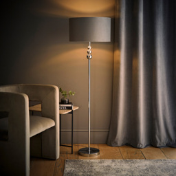 ValueLight Marissa Grey Velvet Chrome Inner Shade Chrome Stacked Ball LED Floor Lamp - Size: 145 x 45 x 45cm - Silver - ValueLights - Wilko - thumbnail 7