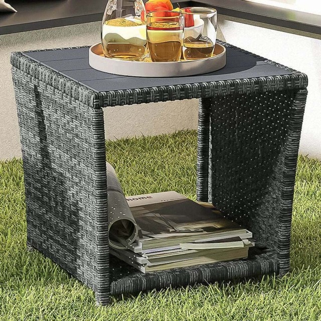 Outsunny Single Shelf Grey Rattan Side Table - Size: 43 x 45 x 45cm - Wilko - image 1