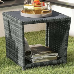 Outsunny Single Shelf Grey Rattan Side Table - Size: 43 x 45 x 45cm - Wilko - thumbnail 1