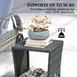 Outsunny Single Shelf Grey Rattan Side Table - Size: 43 x 45 x 45cm - Wilko - thumbnail 7