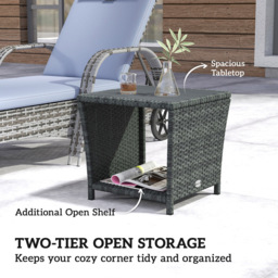 Outsunny Single Shelf Grey Rattan Side Table - Size: 43 x 45 x 45cm - Wilko - thumbnail 5