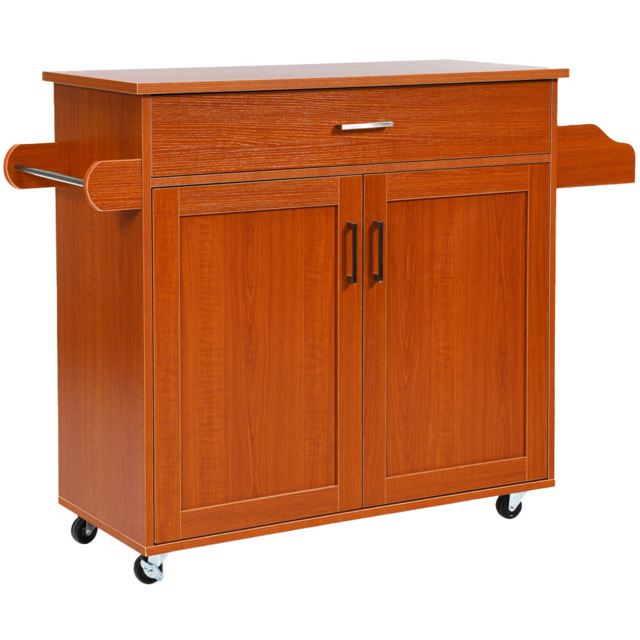 Costway 2 Door Single Drawer Single Shelf Brown Rolling Kitchen Storage Trolley - Size: 101 x 51 x 20cm - Wilko - image 1