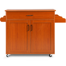 Costway 2 Door Single Drawer Single Shelf Brown Rolling Kitchen Storage Trolley - Size: 101 x 51 x 20cm - Wilko - thumbnail 3