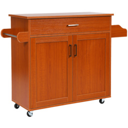 Costway 2 Door Single Drawer Single Shelf Brown Rolling Kitchen Storage Trolley - Size: 101 x 51 x 20cm - Wilko