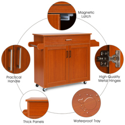 Costway 2 Door Single Drawer Single Shelf Brown Rolling Kitchen Storage Trolley - Size: 101 x 51 x 20cm - Wilko - thumbnail 6