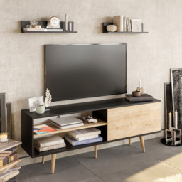 Decorotika Pi Single Door Black and Oak TV Unit - Size: 59 x 160 x 35cm - Multi - Wilko - thumbnail 6