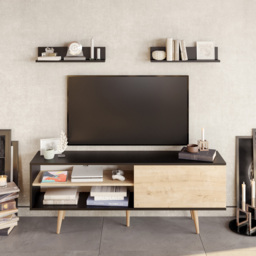 Decorotika Pi Single Door Black and Oak TV Unit - Size: 59 x 160 x 35cm - Multi - Wilko - thumbnail 5