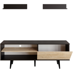 Decorotika Pi Single Door Black and Oak TV Unit - Size: 59 x 160 x 35cm - Multi - Wilko - thumbnail 4