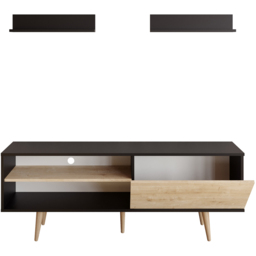 Decorotika Pi Single Door Black and Oak TV Unit - Size: 59 x 160 x 35cm - Multi - Wilko - thumbnail 3