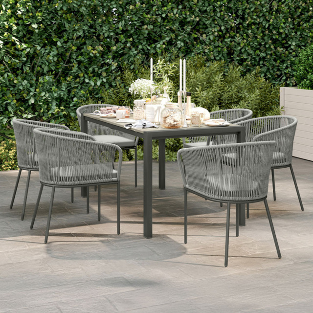 Outsunny 6 Seater PE Rattan Acacia Wood Dining Set with Cushion - Grey - Wilko - image 1