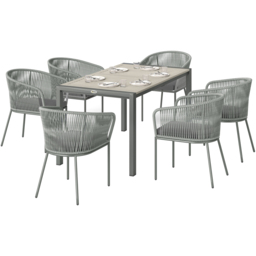 Outsunny 6 Seater PE Rattan Acacia Wood Dining Set with Cushion - Grey - Wilko - thumbnail 3