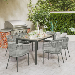 Outsunny 6 Seater PE Rattan Acacia Wood Dining Set with Cushion - Grey - Wilko - thumbnail 5