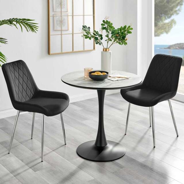 Furniturebox Elissa Cesano Marble Effect 2 Seater Round Dining Set White Black and Chrome - Wilko - image 1