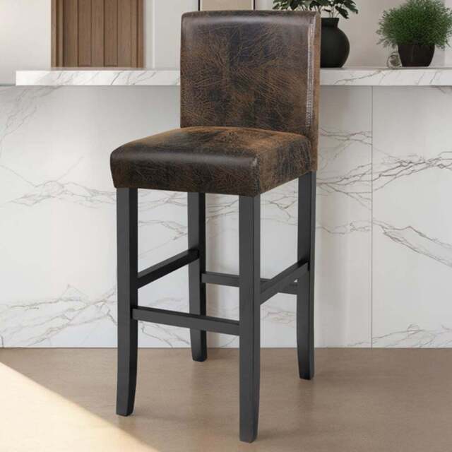 Tectake Antique Brown Leather Padded Bar Stool Set of 4 - Size: 107 x 40 x 41cm - Wilko - image 1