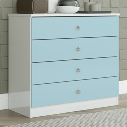 Seconique Denver 4 Drawer White and Blue Gloss Storage Chest - White/Blue Gloss - Wilko