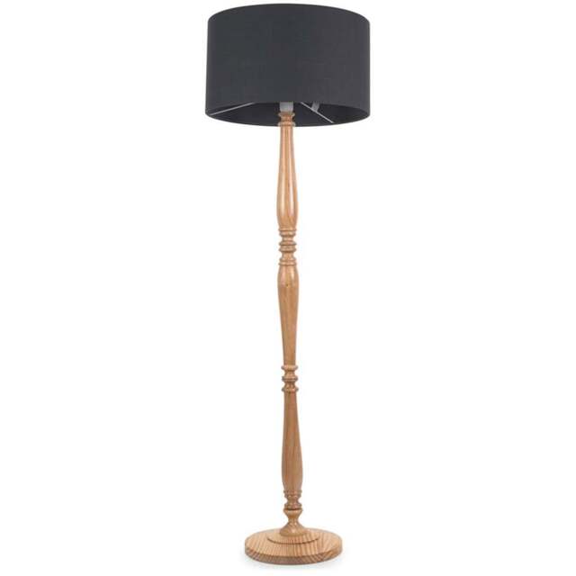 ValueLights Victoria Charcoal Fabric Drum Shade Light Wood Traditional Stem LED Floor Lamp - Size: 157 x 45 x 45cm - Cream - Wilko - image 1
