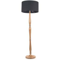 ValueLights Victoria Charcoal Fabric Drum Shade Light Wood Traditional Stem LED Floor Lamp - Size: 157 x 45 x 45cm - Cream - Wilko