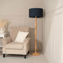 ValueLights Victoria Charcoal Fabric Drum Shade Light Wood Traditional Stem LED Floor Lamp - Size: 157 x 45 x 45cm - Cream - Wilko - thumbnail 4