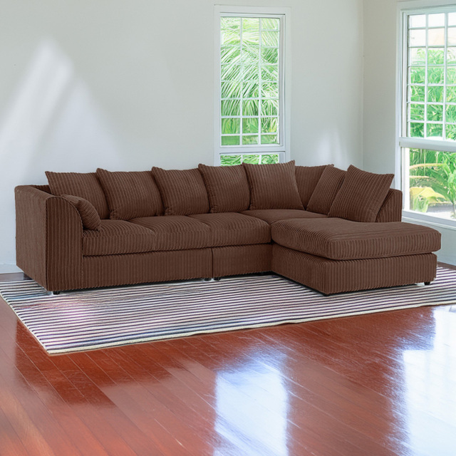 Luxor 4 Seater Chocolate Jumbo Cord Right Hand Facing Scatter Back L Shaped Corner Sofa Set - Brown - Wilko - image 1